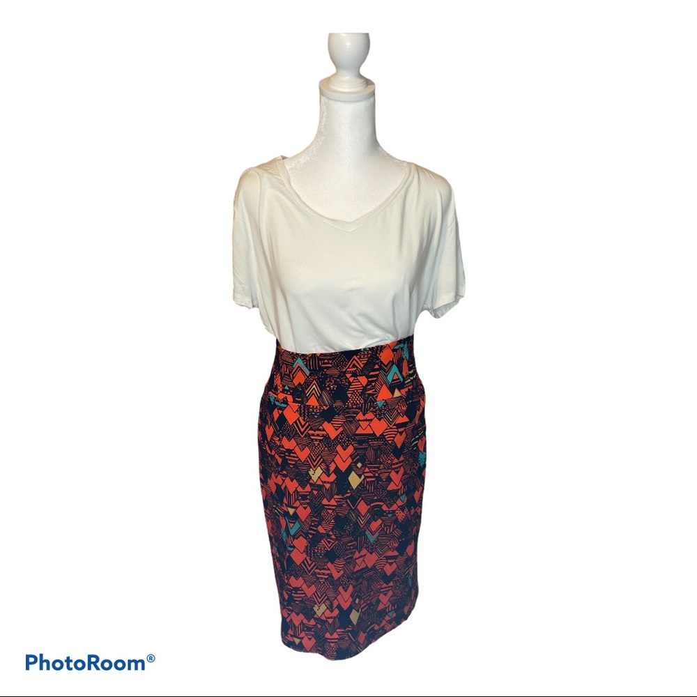 Lularoe Cassie Red Heart Geometric Print Skirt Lg